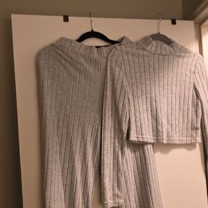 Ribbed Knit Two-Piece Set - Light Gray